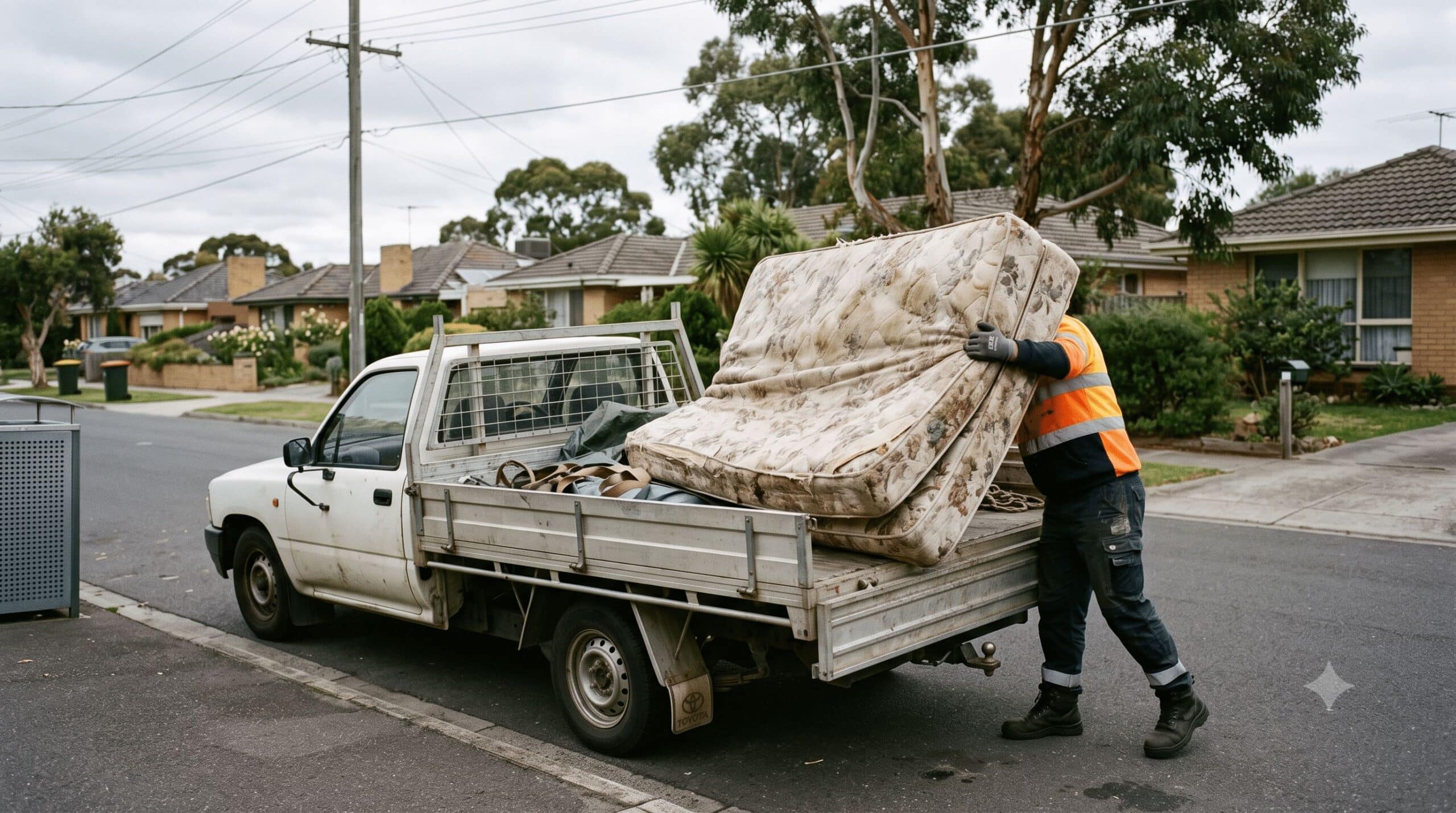 Mattress disposal Australia, old mattress being collected for recycling